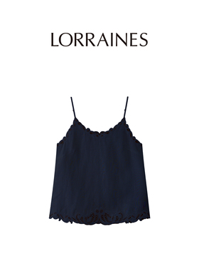 LORRAINES 法式假日系列-100亚麻重工刺绣细吊带背心上衣