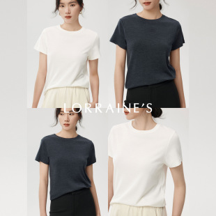 进口120S美丽诺羊毛百搭正肩圆领针织短袖 高奢T T恤 LORRAINE