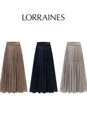LORRAINES 东方美学系列-进口单股曲珠纱高腰松紧腰百褶半身裙