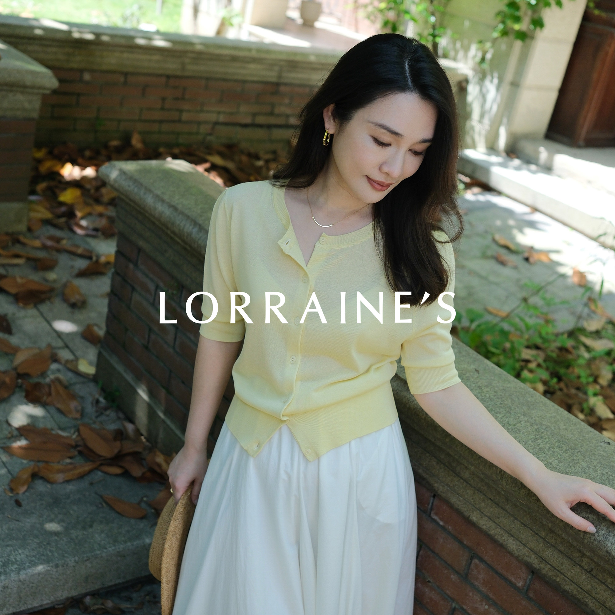 LORRAINE'S 轻盈凉感 日本进口三醋酸天丝定染法式半袖针织开衫