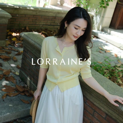 LORRAINE'S 轻盈凉感 日本进口三醋酸天丝定染法式半袖针织开衫