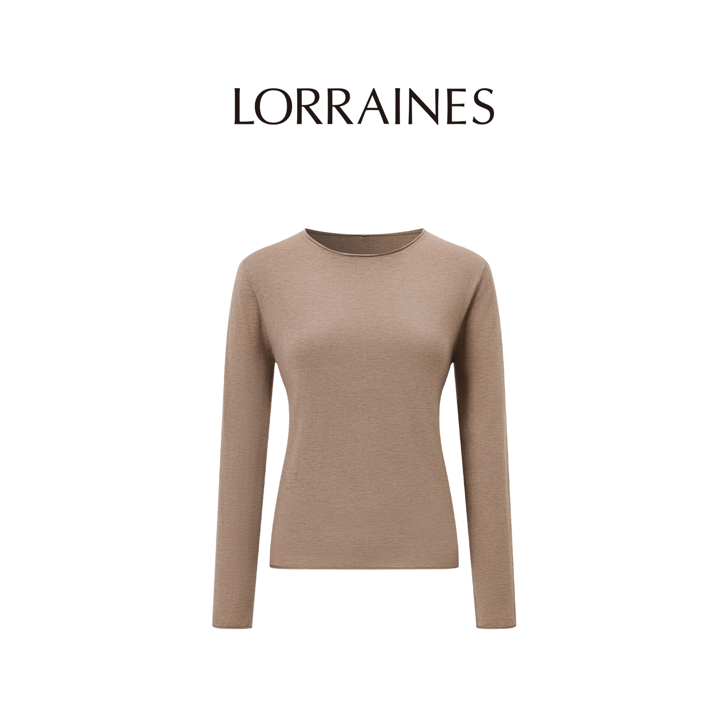 LORRAINES 品质生活-可机洗真丝山羊绒混纺卷边圆领套头针织打底
