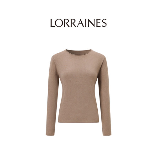 LORRAINES 品质生活-可机洗真丝山羊绒混纺卷边圆领套头针织打底