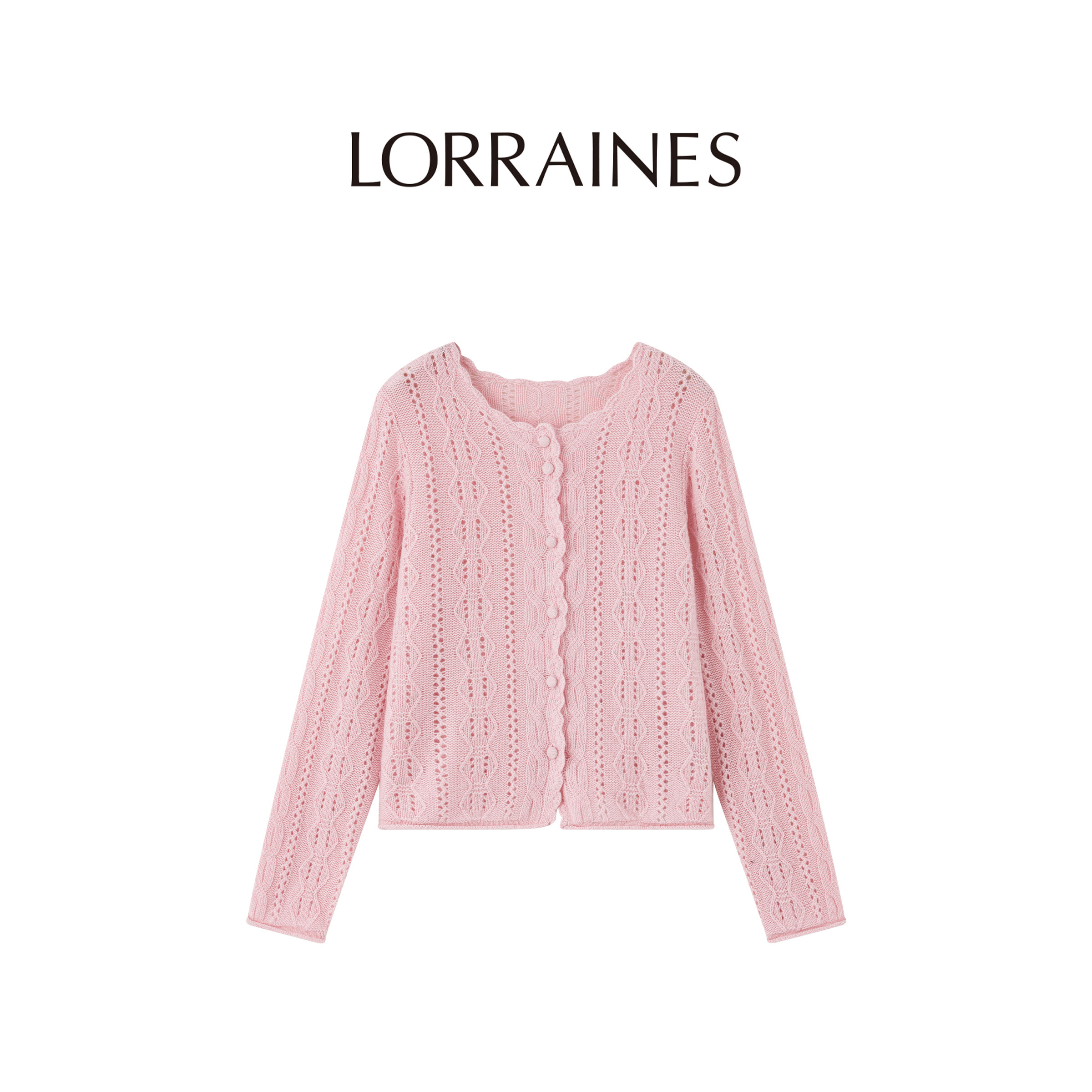 LORRAINES 法式衣橱-100山羊绒花边领镂空钩花软糯针织开衫上衣