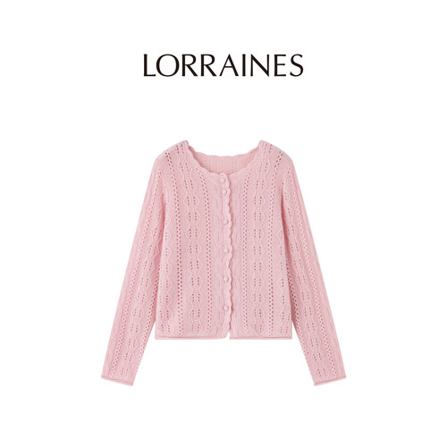 LORRAINES 法式衣橱-100山羊绒花边领镂空钩花软糯针织开衫上衣