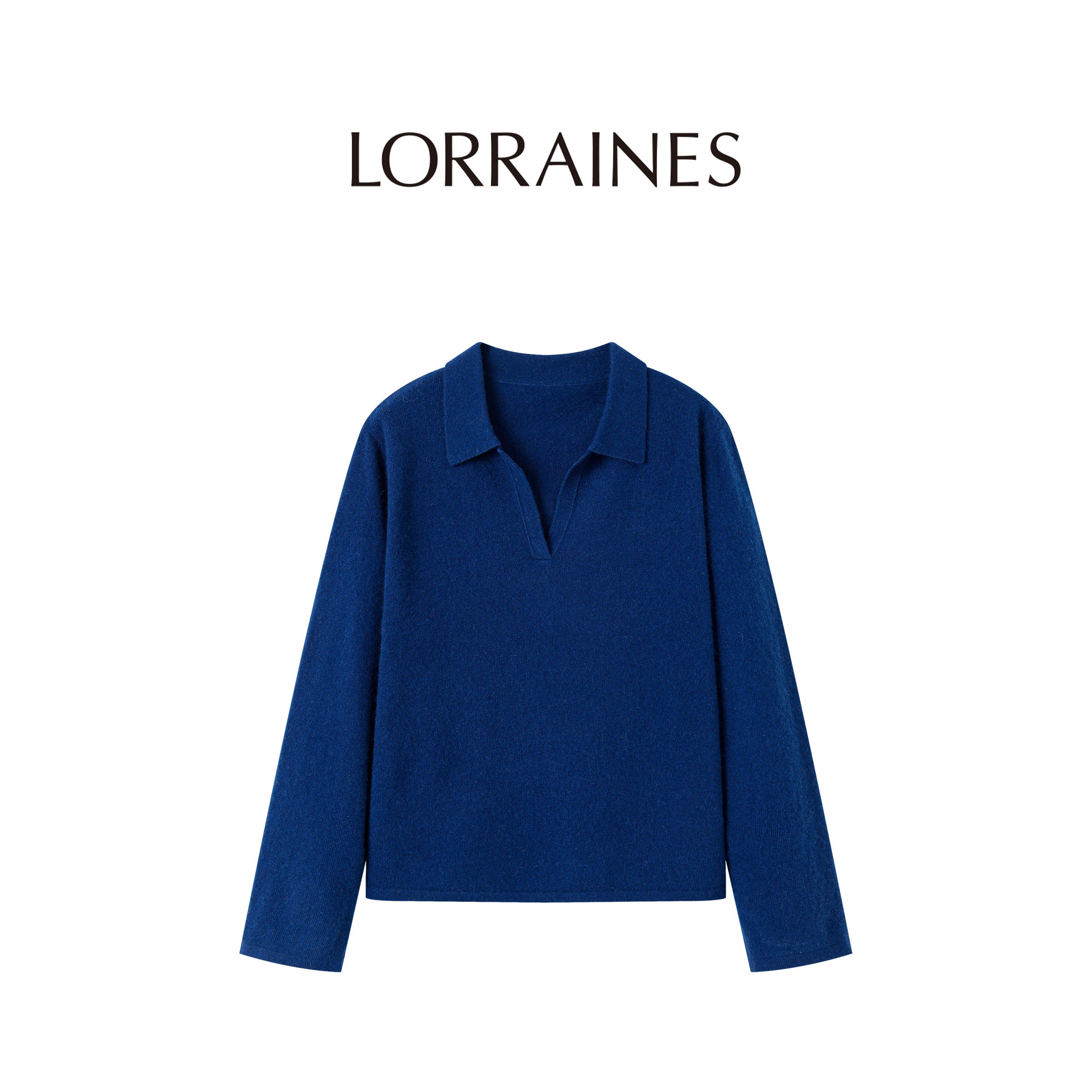 LORRAINES 法式衣橱-100山羊绒慵懒翻领V领套头针织毛衣