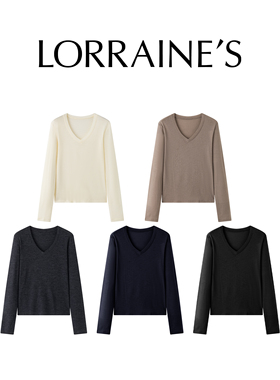 LORRAINES春新款 零感修身-60支100羊毛法式微透V领长袖针织打底
