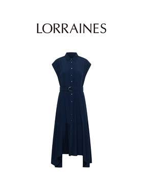 LORRAINES 优雅通勤-气质翻领小飞袖衬衫连衣裙不规则大摆裙