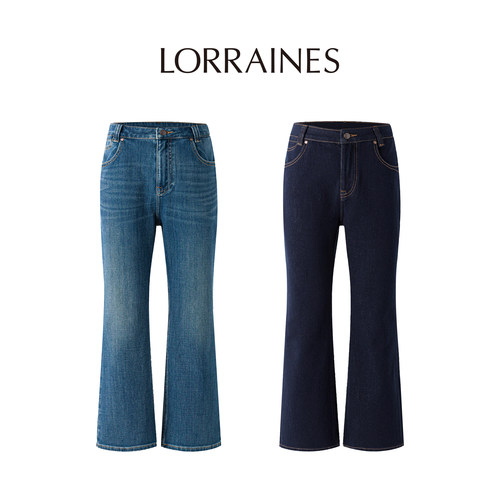 LORRAINES Vintage系列-经典中高腰环保水洗微喇九分四面弹牛仔裤