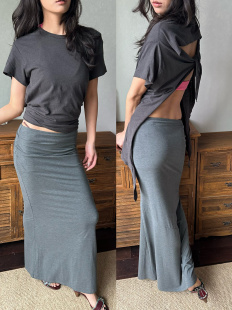 浅花灰 抽褶轻松长半裙 深花灰 散步 WEEEECHAN次日早晨