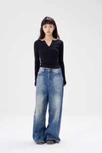 次日早晨next day morning 无性别低腰松垮直筒磨损拖地牛仔裤