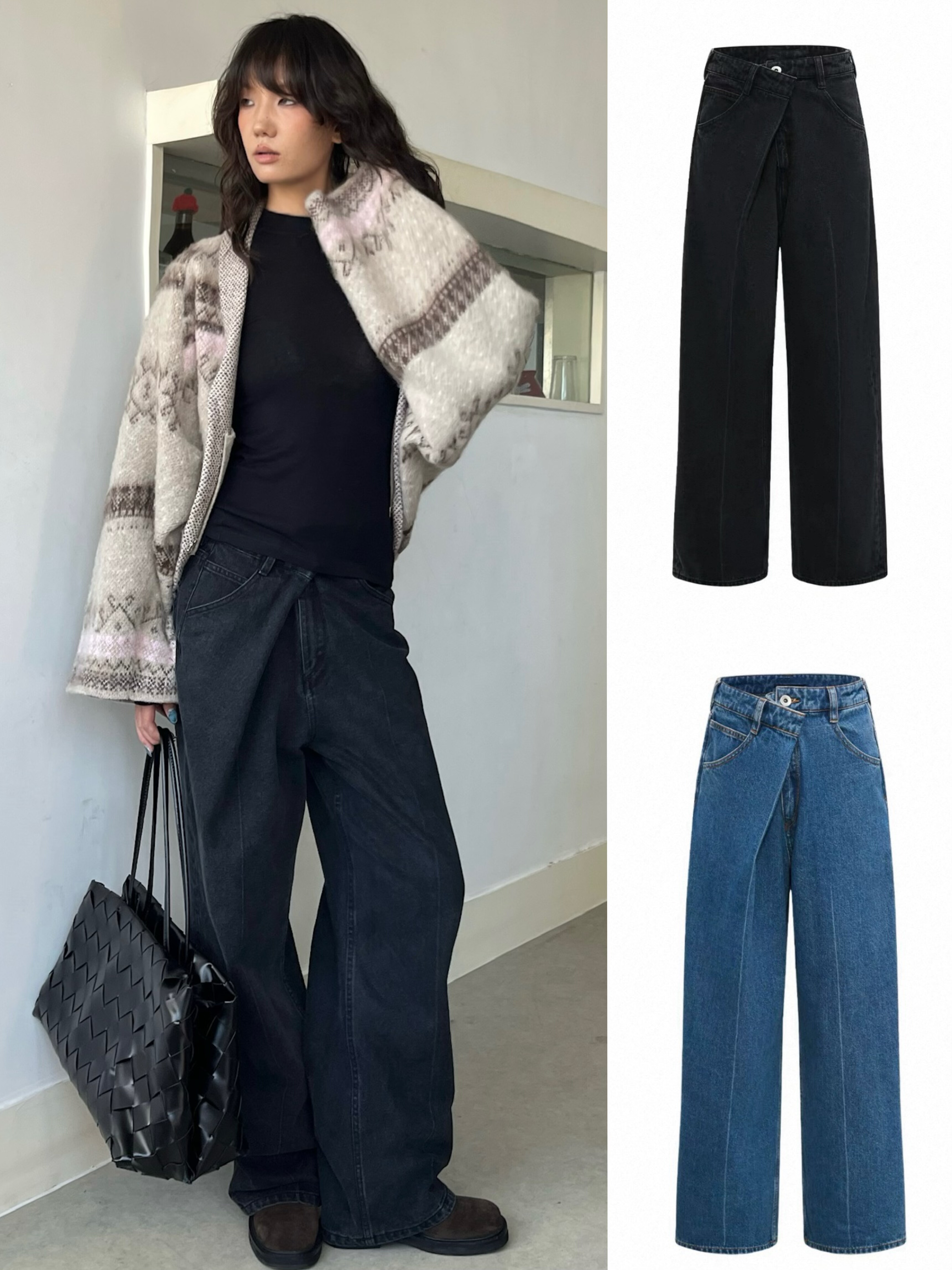 现货 不对称腰头牛仔裤 WEEEECHAN  不对称腰头直筒Jodie牛仔裤