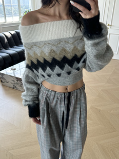 WEEEECHAN 次日早晨 ｜高品质  复古费尔岛提花一字肩毛衣