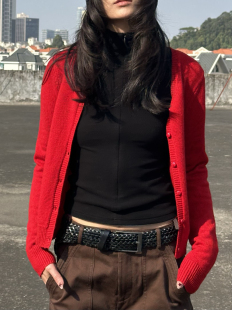 针织毛衣外套 绵羊毛冬日氛围感叠搭红色开衫 清仓不退换