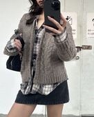 现货 WEEEECHAN 复古格子拼接假两件羊驼毛混纺针织外套上衣