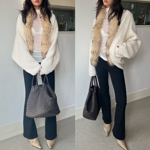 毛呢外套宽松慵懒气质开衫 现 蝙蝠袖 WEEEECHAN 外套 真毛领