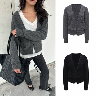 现货 原面料 亲肤软糯马海绒 WEEEECHAN  V领宽松毛织开衫