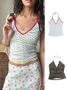 豹纹 波点 WEEEECHAN次日早晨 V领抽褶印花挂脖背心