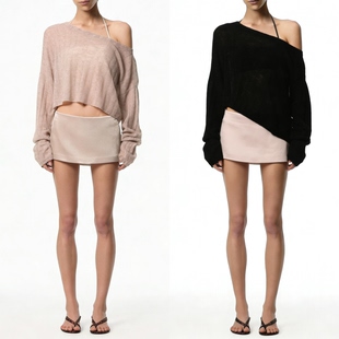 斜肩宽松羊绒混纺长袖 现货 WEEEECHAN次日早晨 雾感 罩衫