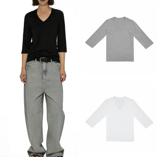 现货 莱赛尔面料深V轻柔触感经典 七分袖 百搭基础t恤 WEEEECHAN