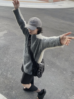 次日早晨next撞色圆领大毛衣