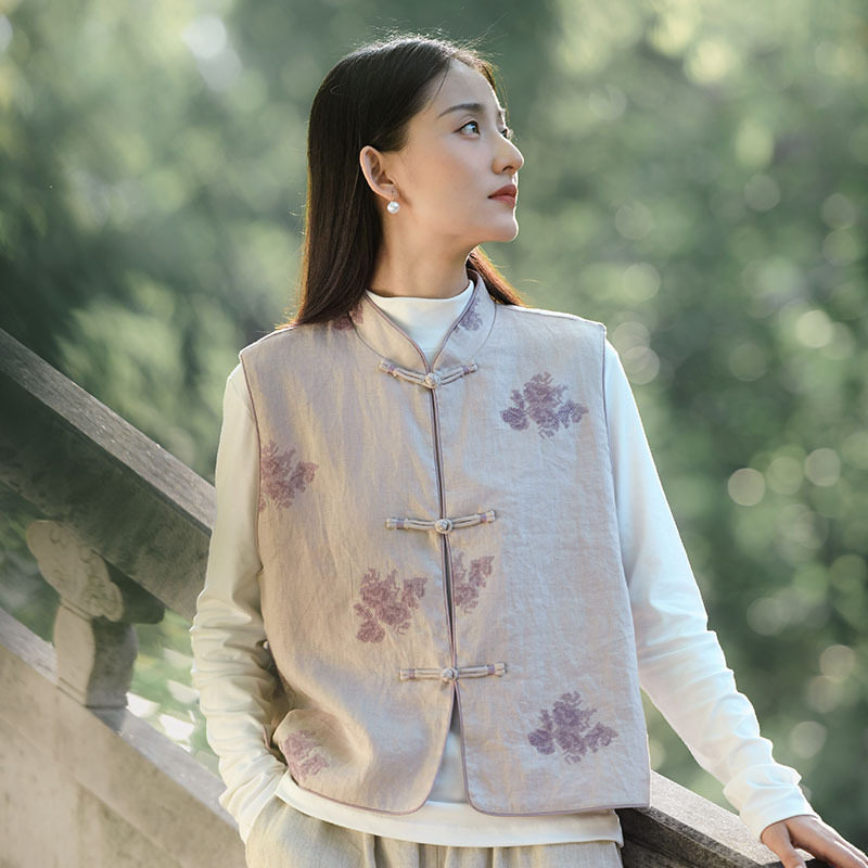 穿时髦洋气无袖棉麻马甲女高端