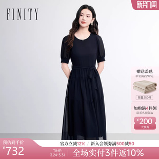 长裙女 简约圆领黑色优雅通勤短袖 FINITY菲妮迪连衣裙2026夏季 新款