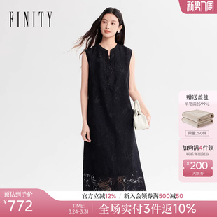 气质长裙女装 FINITY菲妮迪无袖 简约黑色长款 新款 连衣裙2026年春季