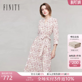 简约系带印花显瘦长裙女装 新款 连衣裙2026年春季 FINITY菲妮迪法式
