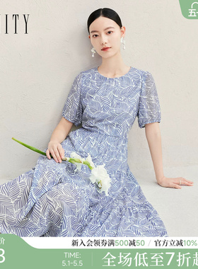 FINITY菲妮迪连衣裙2026年夏季新款简约气质优雅印花短袖裙子女