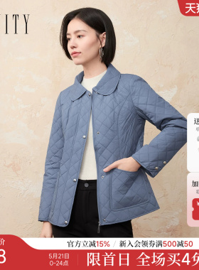 菲妮迪品牌棉衣棉服2025冬新款简约灰蓝色气质保暖轻薄通勤外套