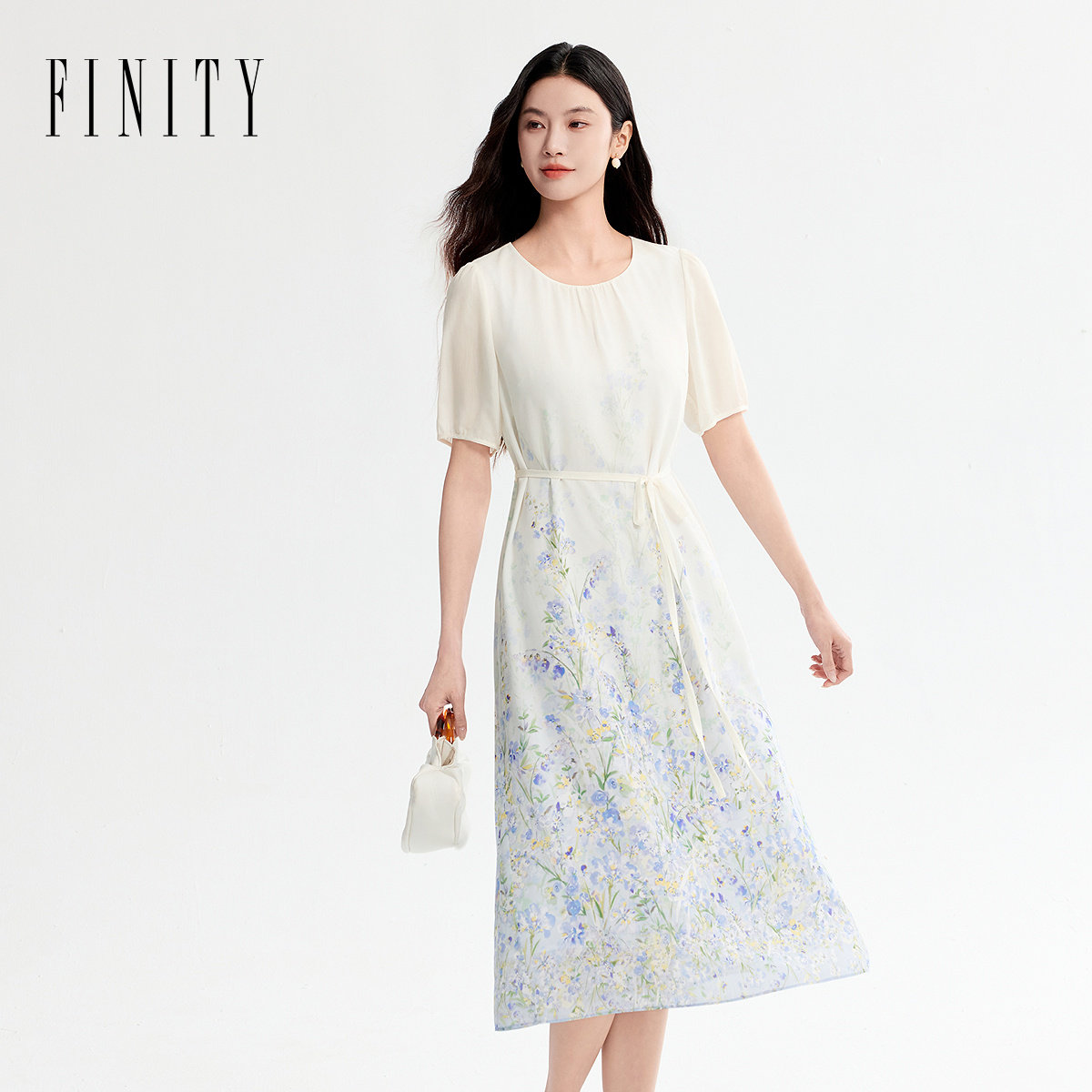 FINITY菲妮迪连衣裙2026年夏季新款简约优雅系带印花休闲长