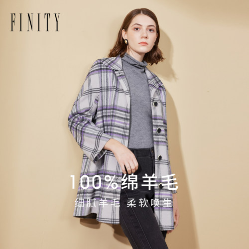 【纯羊毛】FINITY菲妮迪毛呢外套2026冬季新款双面呢格纹大衣女