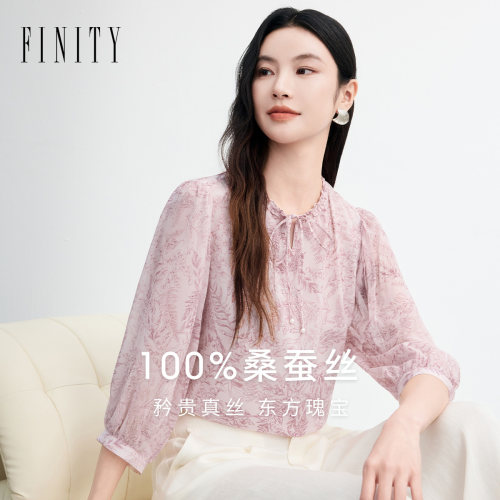 菲妮迪100%桑蚕丝国风雪纺衫