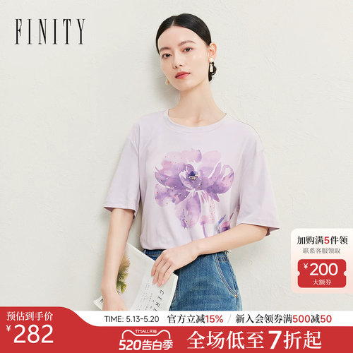FINITY菲妮迪T恤2026年夏季新款简约休闲印花百搭套头短袖上衣女