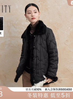 【兔毛毛领】菲妮迪棉衣棉服冬季新款奢感立体花卉刺绣外套女xdt