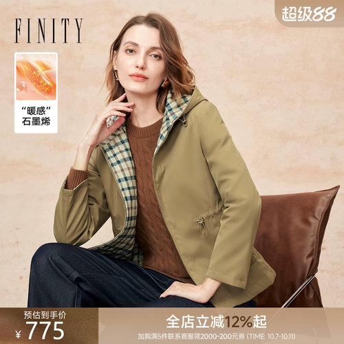FINITY棉服卡其色格纹通勤