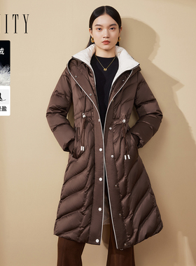 FINITY菲妮迪连帽羽绒服2024年冬季简约中长款气质保暖外套女