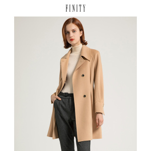 FINITY女装冬季直筒毛呢外套女纯羊毛慵懒风中长款大衣女