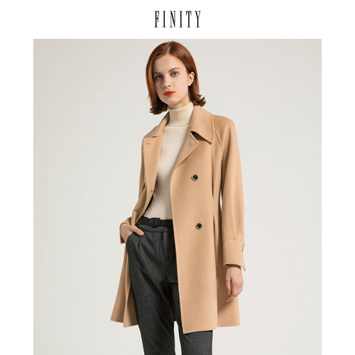 FINITY女装冬季直筒毛呢外套女纯羊毛慵懒风中长款大衣女