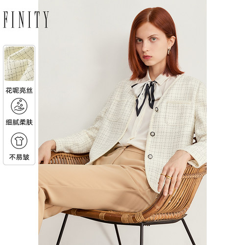 FINITY白格短外套冬季休闲时尚百搭通勤小香风洋气外套女