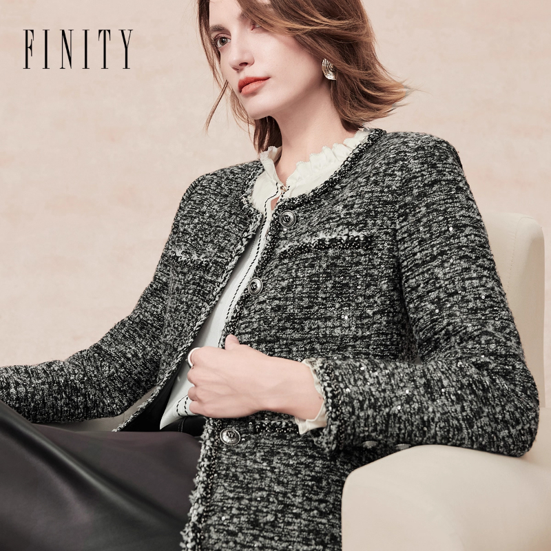FINITY菲妮迪小香风棉服棉袄25年冬季新款简约时尚粗呢气质上衣女