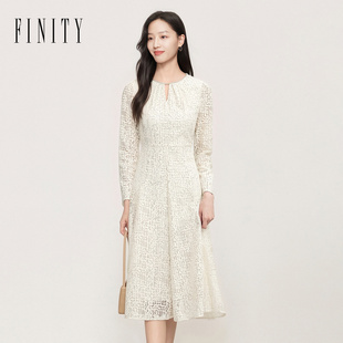 FINITY菲妮迪连衣裙2026年秋季新款简约镂空设计感优雅V领长裙女