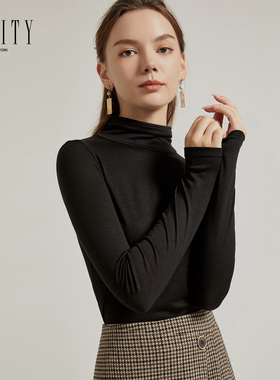 FINITY半高领打底衫女内搭薄款黑色上衣女冬长袖女