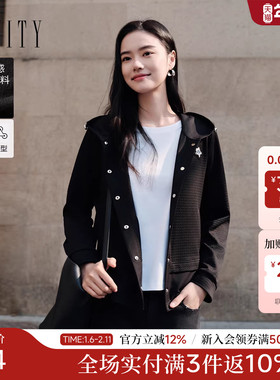FINITY菲妮迪连帽短外套2025秋季新款休闲时尚廓形黑色百搭上衣女