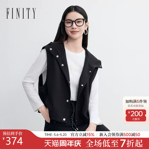 菲妮迪春季新款连帽无袖马甲女装
