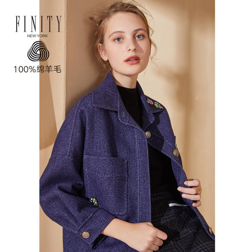 FINITY女装流行秋冬装中长款毛呢大衣女牛仔衬衫羊毛外套