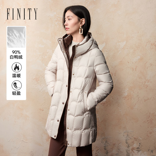 FINITY菲妮迪90白鸭绒羽绒服2024年冬季立领长款保暖外套女