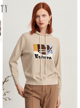 FINITY连帽卫衣2023春季气质印花休闲百搭宽松绵羊毛上衣女