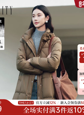 FINITY菲妮迪白鸭绒羽绒服25年冬季新款简约连帽中长款保暖外套女